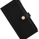 Sunpour Womens Leather Wallet RFID Blocking Slim Bifold Credit Card Holder Travel Wallet with Double Zipper Pocket (Black)