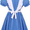 Girls Halloween Costume Kids Blue Dress White Apron with Plush Rabbit Bow Hair Band Socks (7-9year)
