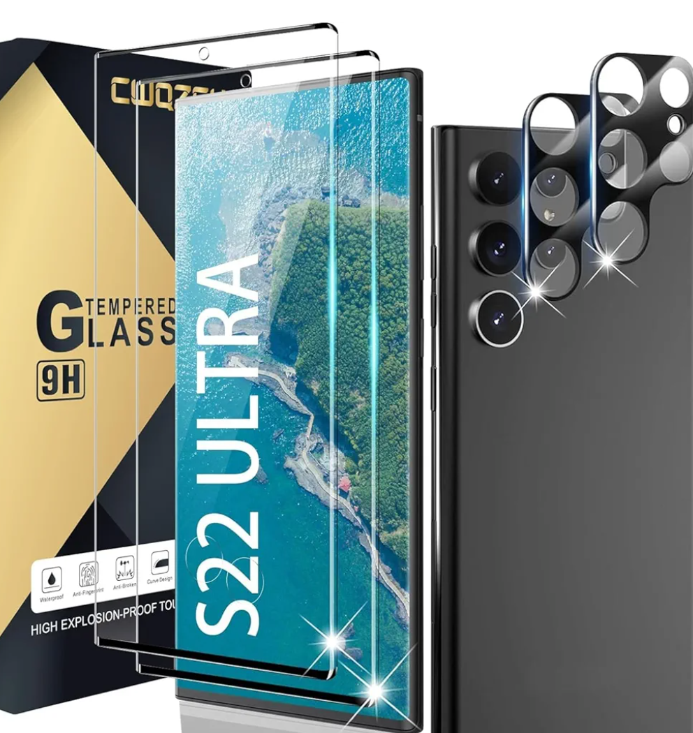 [2+2 Pack] Galaxy s22 Ultra Tempered Glass Screen Protector + Camera Lens Protector,3D Curved, Support Fingerprint for Samsung Galaxy s22 Ultra 5G