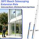 30FT Reach Telescopic Extension Pole-5-24FT Multi-Purpose Extension Pole with Easy Flip Lock, Universal Twist-on Metal Tip, Lightweight Sturdy Aluminum Paint Roller Extension Pole for Window Cleaning
