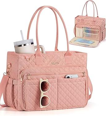 Teacher Bags for Women, 15.6 inch Laptop Work Tote Bag Quilted Nurse Bible Bag Shoulder Handbag for School, Travel
with 40oz Cup Holder, Gift for Women, Office Briefcase, Zipper, Computer Bag, Adjustable Strap, Insulated Pocket