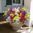 HyeFlora Artificial Flowers for Outdoors Fake Plants Outside Decoration, 12 Bundles Silk Colorful Morning Glory with Eucalyptus UV Resistant Realistic Faux Flowers for Planter Front Door Garden Yard