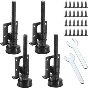 OwnMy 4 Packs Adjustable Furniture Leveling Feets L Shaped Furniture Levelers Legs, Heavy Duty Furniture Mounting Brackets Metal Furniture Leveling Feet for Workbench Cabinet Wardrobe, 4.7" H, Black
