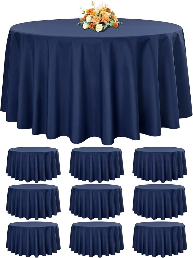 10 Pack Round Tablecloths - 120 Inch, Navy Blue Polyester Table Cover for Round Table, Stain and Wrinkle Resistant Washable Fabric Tablecloth, Polyester Tablecloth for Wedding Banquet Parties