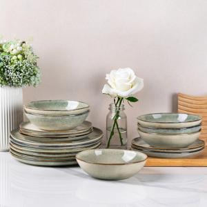 AmorArc Ceramic Dinnerware Sets,Handmade Reactive Glaze Stoneware Plates and Bowls Sets,Highly Scratch Resistant | Dishwasher & Microwave Safe Dishes Set,Service for 8 (24pc)