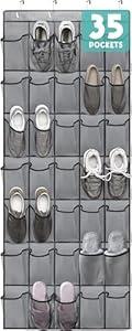 Over the Door Shoe Organizers 35 Mesh Pockets Hanging Shoe Organizer Shoe Rack for Closet Entryway Bedroom Bathroom Pantry Shoe Holder for Sneakers, High Heeled Shoes, Flip Flops (Gray 67.7” × 26.4”)