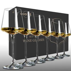 coccot Wine Glasses Set of 6,Crystal White Wine Glasses,Red Wine Glass Set, Wine Glasses Long stem,Clear LeadFree Premium Blown Glassware (18.5oz,6 pack)
