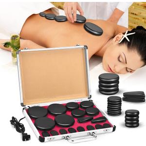 Hot Stones Massage Set 18 Pieces Basalt Hot Rocks Massage Rocks Kit Black Smooth Stones for Professional Home Spa Warming Relaxing Pain Relief(Temperature Constant)