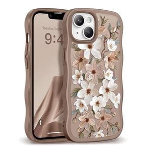 GVIEWIN Cute for iPhone 14 Case & iPhone 13 Case [Compatible with MagSafe] [Curly Wave Edge] Floral Translucent Magnetic Shockproof Protective Phone Cover for iPhone 14/13 6.1'', Dogwood/Brown