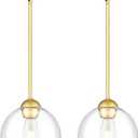 Emak 2 Pack Gold Pendant Light Fixtures, 8 Inch Globe Pendant Lights Kitchen Island with Clear Glass, Modern 1 Light Pendant Lighting for Kitchen, Bedroom, Bathroom, PL121-GD-2PK
