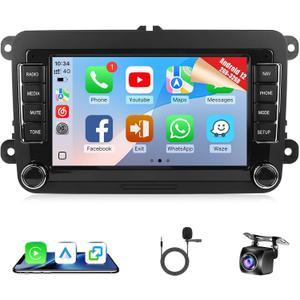 Naifay Android 12 Car Stereo for VW Volkswagen Jetta Passat Beetle Tiguan Touran Caddy Seat Golf, 7inch Touchscreen for Jetta Radio with CarPlay Android Auto Bluetooth GPS WiFi FM Camera MIC