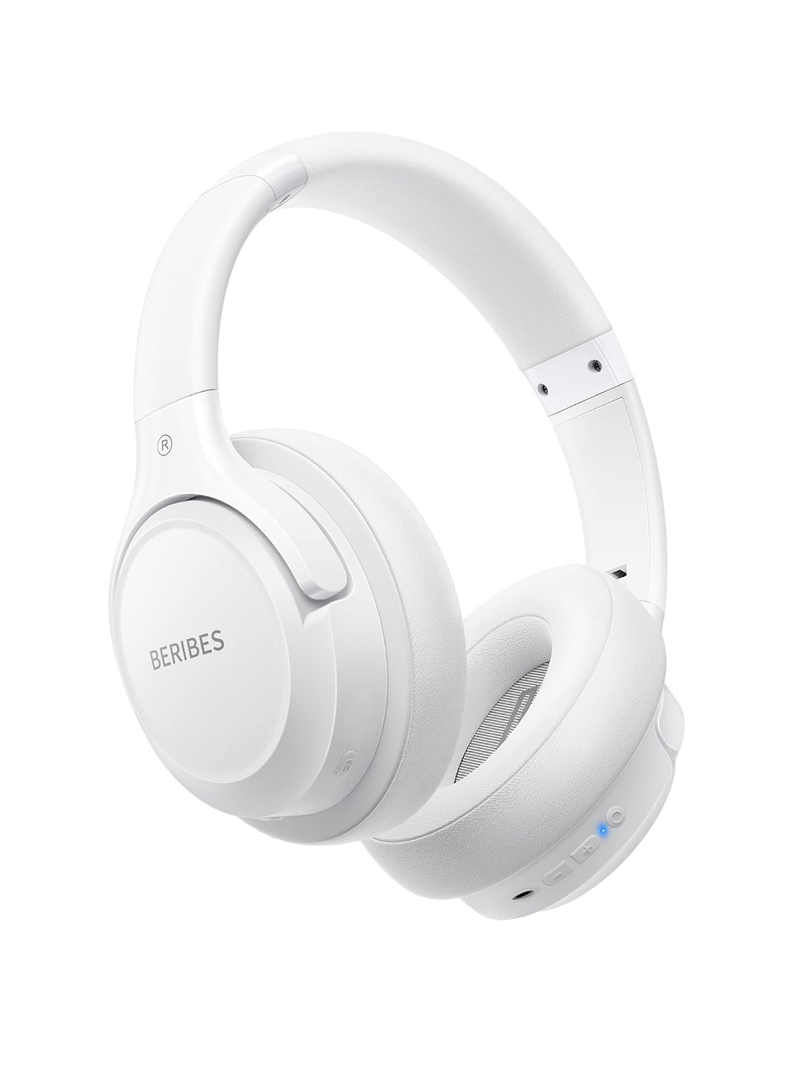 BERIBES Bluetooth Headphones Over Ear, 65H Playtime and 6 EQ Music Modes Wireless Headphones with Mic, HiFi Stereo Foldable Lightweight Headset, Deep Bass for Home Office Cellphone PC Etc.(White)
