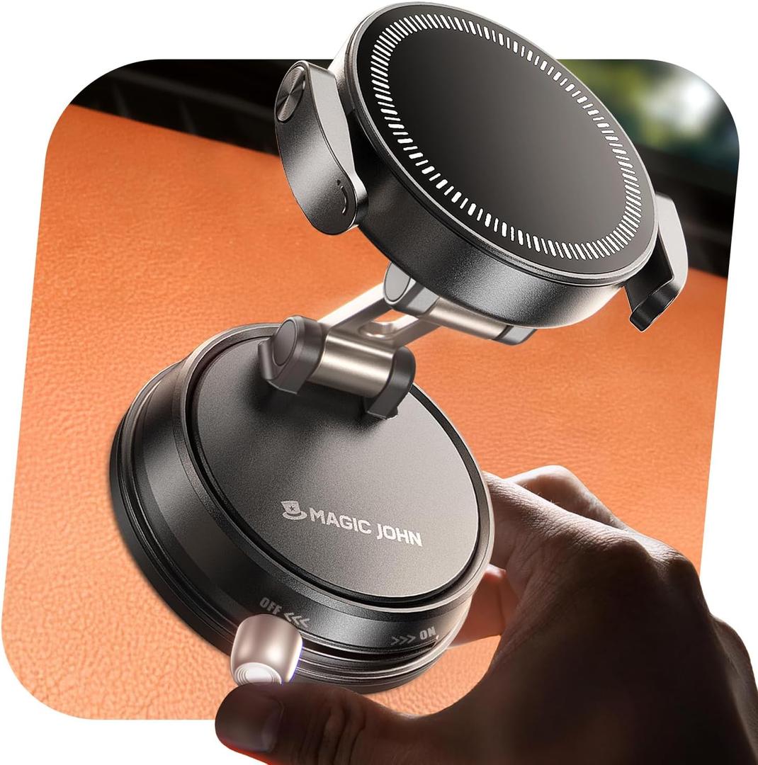 MAGIC JOHN for MagSafe Car Mount [20 N55 Magnets & Clip Arm] 360 Adjustable Magnetic Phone Holder for Car Phone Holder Mount Holders Cell Phone Holders for Your Car Accessories for iPhone 17 Promax