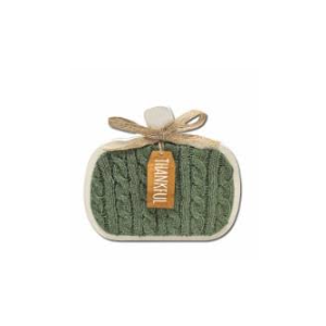 Holiday Home 6.7 in Wood Table Décor Pumpkin Sweater Green