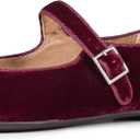 Amazon Essentials Womens Mary Jane Ballet Flat (5, Burgundy Velvet)