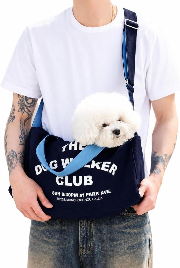 Dog Sling Carrier Bag for Small Dogs, 415 lbs, Canvas, Hands-Free, Black | Quilted Lining, Detachable Flat Support Base, Premium Canvas, Crossbody, Adjustable Strap, Shoulder Travel Tote