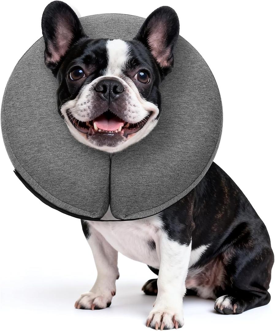 MIDOG Inflatable Dog Cone Collar Soft Dog Cone Alternative After Surgery, Comfortable Recovery Neck Donut ECollar for Small Medium & Large Dogs and Cats to Stop Licking & Vision-Friendly (Grey,M+)