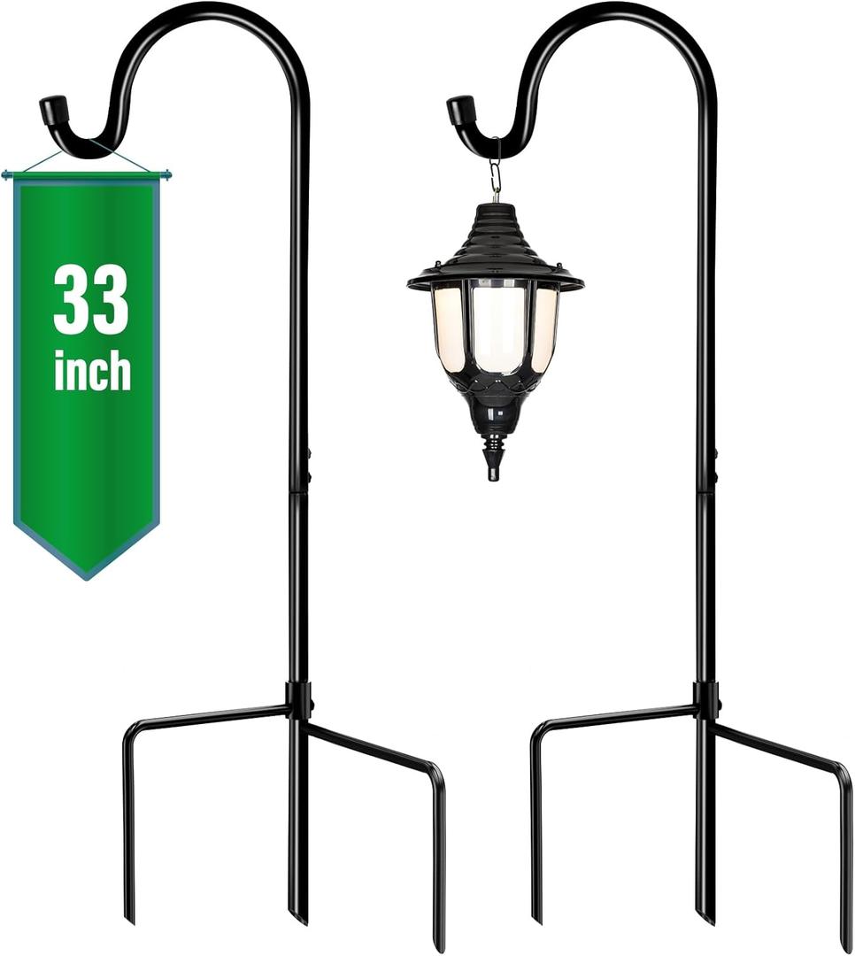 GOFORWILD Shepherd Hook 2 Pack Black, 33 inches Tall, Made of Premium Metal for Garden Decor, Plant Hanger, Lantern Hook, Solar Light Hanging, 7011