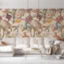 Zeeko Floral Peel and Stick Wall Mural Beige Flower Wallpaper for Bedroom TV Background Vintage Wallpaper Large Floral Wall Murals Art Deco 148" W x 98" H