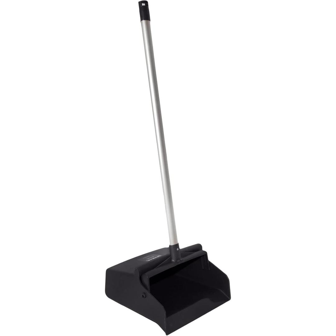 SPARTA Color Coded Upright Dustpan with 30 Inch Aluminum Handle, Serrated Edge and Locking Yoke, Standing Commercial Floor Dust Pan, Black, Pack of 6