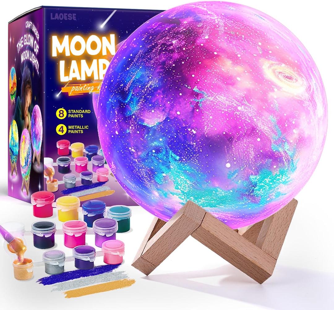 Paint Your Own Moon Lamp Kit, Cool Gifts DIY 3D Moon Night Light, Arts and Crafts for Kids Ages 8-12, Space Art Supplies Craft Kits, Girls Boys Birthday Easter Gifts for Kids Ages 3 4 5 6 7 8-12+