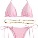 SHENHE Women's 2 Piece Sexy Bikini Sets Halter Tie Side Triangle Swimsuits (Large, Beaded Light Pink)