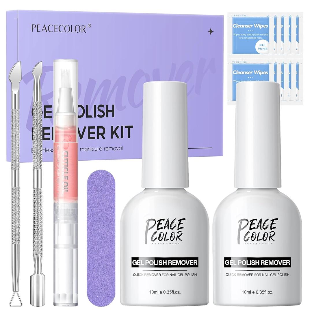 PEACECOLOR 16PC Gel Nail Polish Remover for Nails 2 PCS 10ML Gel Polish Remover with Cuticle Oil Pen Nail Tools Soak off Quickly Remove Professional Nail Remover Kit Home Salon Use