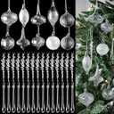 Thyle 40 Pcs Christmas Crystal Ornaments Clear Glass Christmas Ornaments Balls Blown Glass Hanging Decor Xmas Icicle Drop Crystal Decoration Gorgeous Xmas Tree Home Winter New Year Party Supplies Gift