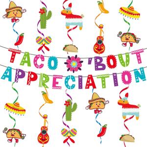 Taco Bout Appreciation Party Decoration Teacher Employee Appreciation Gifts Party Supplies Taco Bout Banner Mexican Fiesta Hanging Swirls for Doctor Para Professional Team Cinco De Mayo