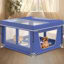 Dog Playpen 42  42 Inch, Puppy PlayPen with Gate for Puppies, Cat, Small and Medium Dogs, Pet PlayPen with Roof for Outdoors & Indoors, Thickened Fabric, Safe & Sturdy Dog Fence (Blue)