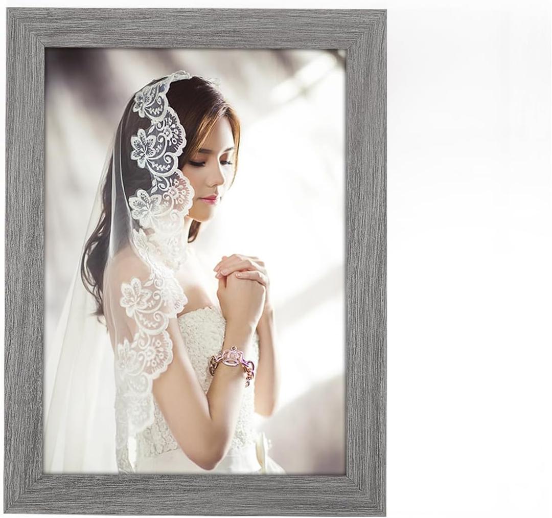 8x12 Picture Frame Distressed Gray, Rustic 12x8 Picture Frame Grey, Pic Poster Frame, 8 by 12 Gallery Family Portrait Photo Frame Horizontal and Vertical Display for Wall Hanging/Tabletop