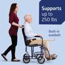 Medline Steel Transport Chair, Folding Transport Wheelchair, Removable Swing-Away Footrests, Full-Length Armrests, 19" Seat, 250 lb. Capacity, Blue