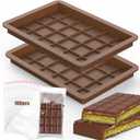 Juome Large Chocolate Bar Mold Deep 2 Pack - 1 Inch Deep Silicone Thick Molds for Stuffed Chocolate, Filling Knafeh Pistachio Candy With 100Pcs Bags (Large 2pcs)