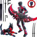 T13 3D Action Figure Set (Assembly Completed),Dummy Robot Titan 13 Action Figures,3D Printed Toys Multi-Jointed Movable (Black/Red)