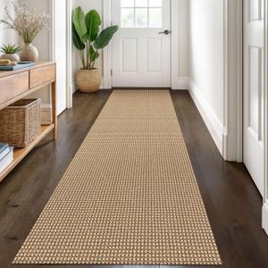 KOZYFLY Runners for Hallways 3x8 ft Washable Kitchen Runner Non Slip Rubber Backed Hall Runners Cotton Entryway Runner Rugs Floor Carpet for Indoor Backdoor Bedroom Kitchen, Tan/Orange/Brown