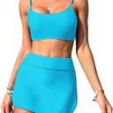 PINK QUEEN Women's Two Piece Swim Skirt Suits 2024 Trendy Bikini Modlily Swimsuits Bathing Suit Blue, Large