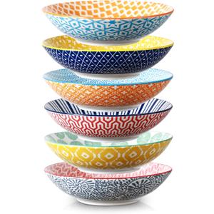 Selamica Porcelain 40oz Large Bowls 9 inch Big Pasta Salad Bowls, Microwave and Oven Safe, Colorful, Set of 6