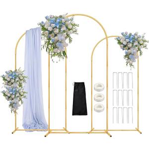 Wedding Arch Backdrop Stand, 6FT, 5FT, 4FT Set of 3 Metal Gold Balloon Arch kit Stand for Ceremony Baby Shower Birthday Bridal Party Event Background Decoration, Garden Climbing Plant Frame