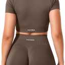 TAYOEA Crop Tops Workout for Women Yoga Short Sleeve Shirts Seamless V-Neck Gym T Shirts with Built in Pads (Small)