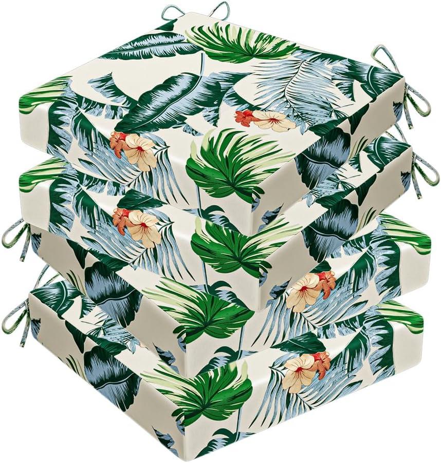 16.5x18inch Patio Cushions,Replacement Cushions for Outdoors Waterproof Stain-Resistant Durable Reversible Thick Chair Cushion/with Removable Cover,with Ties 4 Pack (Hawaiian)