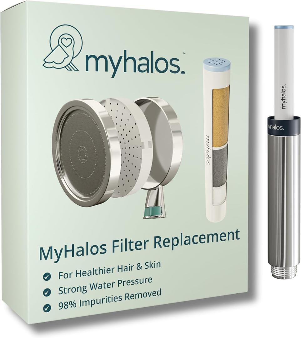MyHalos Hand Hard Water Shower Filter Cartridge Replacement - Professional Home and Travel Power Filtered Shower Head Filter, Chlorine & Heavy Metal Removal - Water Softener, High Pressure - 3 Month