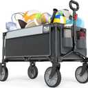 Timber Ridge Collapsible Outdoor Folding Wagon Cart Heavy Duty Camping Patio Shopping Garden Cart with Side Bag Cup Holder, Grey