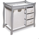Badger Basket Sleigh-Style Baby Changing Table - Diaper Changing Station with 3 Storage Baskets - Nursery Organizer with Hamper, Changing Pad, Safety Rails - Gray