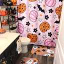 2 x Cute Pumpkins Fabric Shower Curtain Aesthetic Funky Fall Bathroom Decorations, Colorful Pink Boho Floral Fall Halloween Bats Shower Curtain Set with Hooks, Heavy Duty Waterproof (72"W x 72"L (Pack of 1))