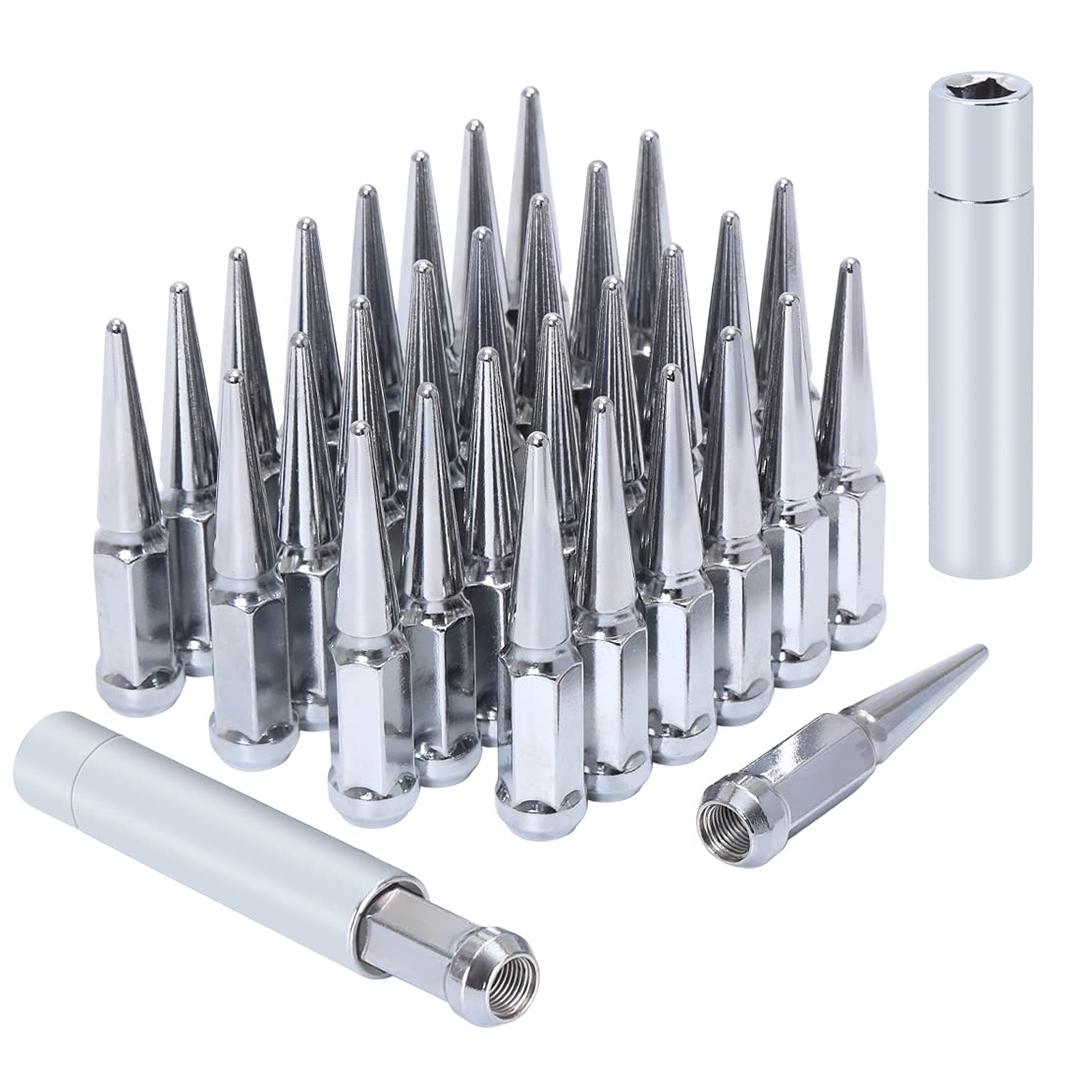 M14x1.5 Lug Nuts 14x1.5 Spike Lug Nuts M14 x 1.5 Spiked Lug Nut Chrome Set of 32 with 2 Socket Keys 19mm Hex 4.4" Tall 14mmx1.5 Bullet Lug Nuts Wheel Nuts M14x1.5 Lug Nuts 14x1.5 Spike Lug Nuts M14 x 1.5 Spiked Lug Nut Chrome Set of 32 with 2 Socket Keys 19mm Hex 4.4" Tall 14mmx1.5 Bullet Lug Nuts Wheel Nuts