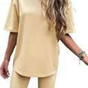 Women 2 Piece Lounge Set Summer Outfits Matching Clothing Oversized Tshirts Biker Short Fashion, Yellow (M)