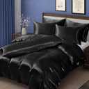 MILVOWOC 6 Pcs Black Satin Duvet Cover Full/Queen Size Set, Silky Bed Duvet Cover Ultra Soft Comforter Cover, 1 Satin Duvet Cover, 1 Body Pillowcase, 4 Pillow Cases (No Comforter)