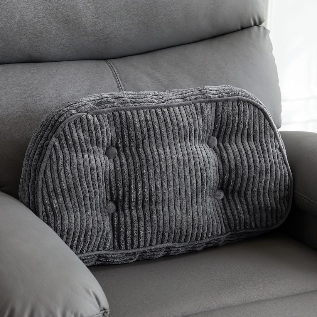 HIGOGOGO Lumbar Support Pillow for Recliner Chair/Accent Chair/Couch/Office Chair, Tufted Corduroy Back Support Cushion for Elderly, Recliner Cushions for Back Rest, Pain Relief, Reading, Dark Grey