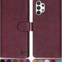 SUANPOT for Samsung Galaxy A32 5G with RFID Blocking Leather Wallet case Credit Card Holder, Flip Folio Book Phone case Shockproof Cover for Women Men for Samsung A32 5G case Wallet (Wine Red)