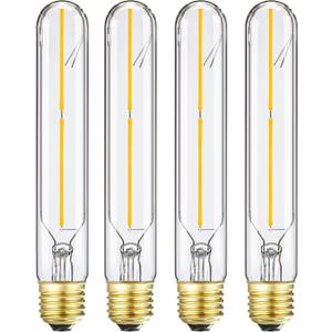 E26 Tubular LED Bulbs 4W, 3000K Soft White,Dimmable Edison Style Filament Light Bulb, T10 Vintage Bulb 40 Watt Equivalent, E26 Medium Base 400LM,Clear Glass Cover, 7.3in(185mm),4-Pack